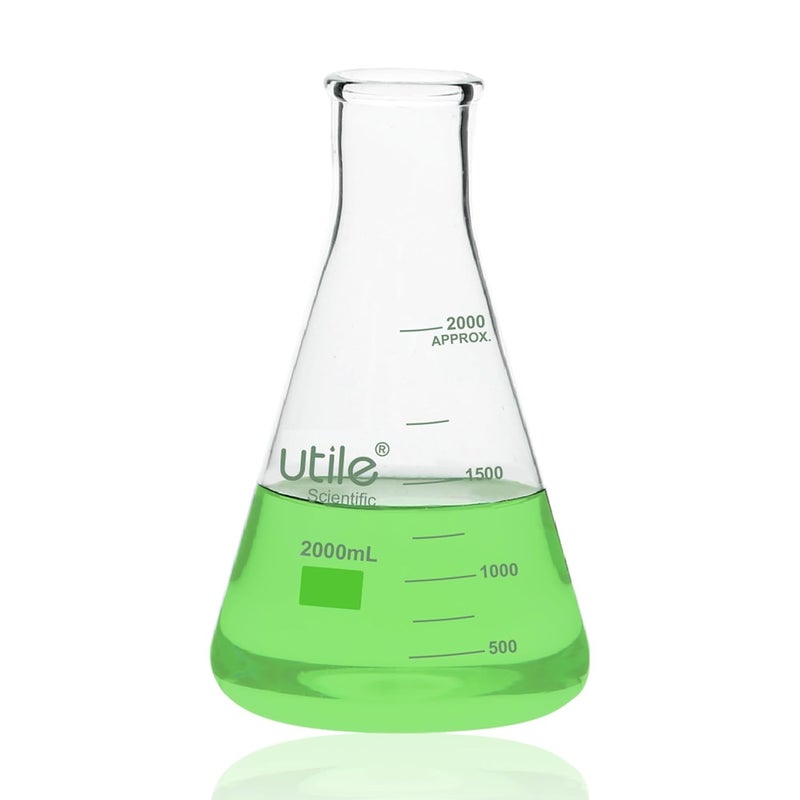 UTILE Glass Erlenmeyer Flask Set, 2000ml Narrow Mouth Erlenmeyer Flasks, Borosilicate 3.3 Glass Conical Flasks for Laboratory with Printed Graduation, 4016.2000.1 - Image 1